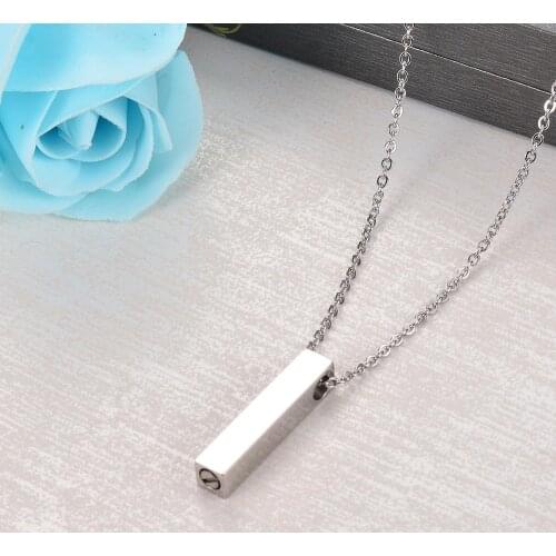 Custom Cremation Jewelry Minimalist Vertical Cube Bar Urn Necklace Stainless Steel Memorial Pendant
