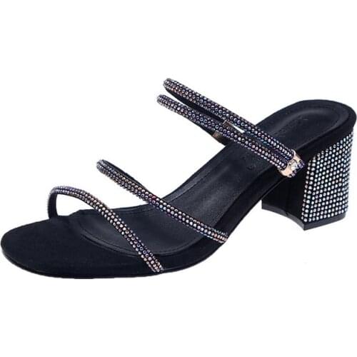 Female Summer Sandals 2019 New Tide Word With Thick 6cm Diamond Ins Fairy Small Fresh Students Two Wear Slippers