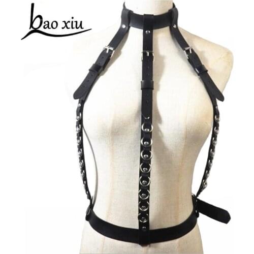 Women Vintage Sexy harness leather belt bondage gothic punk Corset Leather metal Buckle garters belt Straps Suspenders accessory