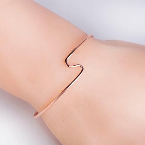 Blucome Fashion Simple Style Bracelet Bangles Rose Gold Color Copper Jewelry Adjustable Bangle Women Lovers Holiday Accessories