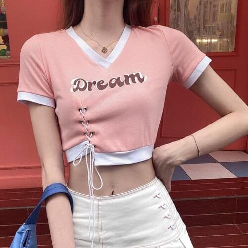 Female Casual Letter Print Vest Ladies Sexy V-neck Crop Top Women Slim Fashion Vest T-shirt For Ladies