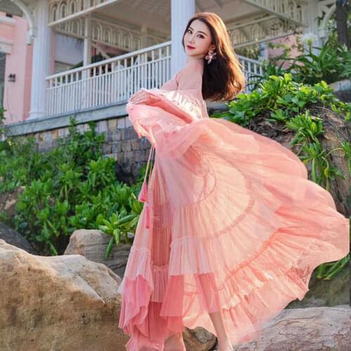 Wenfly Female Loose Patchwork Mesh Dresses V-Neck Butterfy Long Sleeve High Waist Lace Up Maxi Dress Sweet Women Fashion New