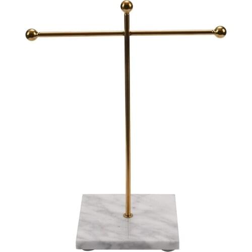 Gold Storage Shelf with Marble Base Fashion Ins Modern Jewelry Ring Necklace Earrings Metal Display Stand