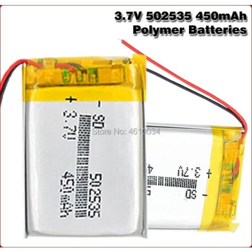 3.7V 450mAh 502535 Lithium Polymer Li-Po li ion Rechargeable Battery Lipo cells For searchlight Tachograph Bluetooth speaker