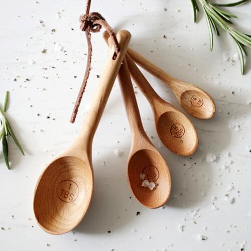 4Pcs Wooden Measuring Spoon Set Kitchen Measuring Spoons Tea Coffee Scoop Sugar Spice Measure Spoon Measuring Tools for Cooking
