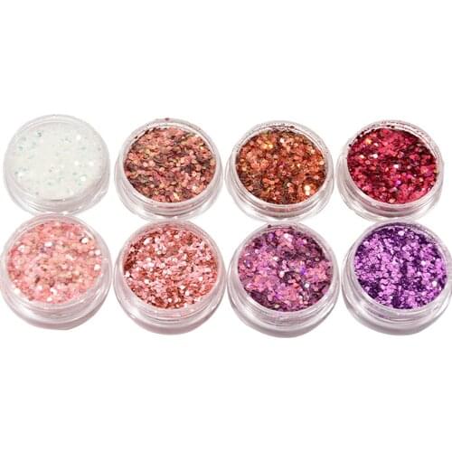 8Bottles/Set Mixed Hexagon Laser 8 Colors Nail Dust Holo Glitter Sequins Flakes Manicure Decoration Nail Art Tips Sequins &SF11