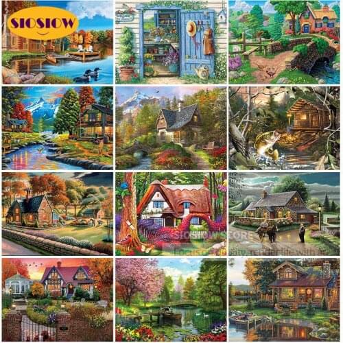 5D Diy Diamond Painting Crystal Scenery House Trees Snow Full Square Drill Mosaic Cross-stitch Kits Embroidery Decor Home Rustic