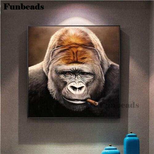5d photo Round Diamond Painting Modern animal art, smoking orangutan Full Drill Square Mosaic Decor Handmade Embroidery FF4141