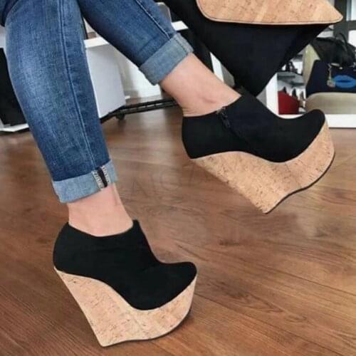 BERZIMER Ankle Booties Platfrom Wedges Faux Suede Side Zip Height Increase Unisex Cosplay Boots Shoes Woman Big Size 44 45 47 52