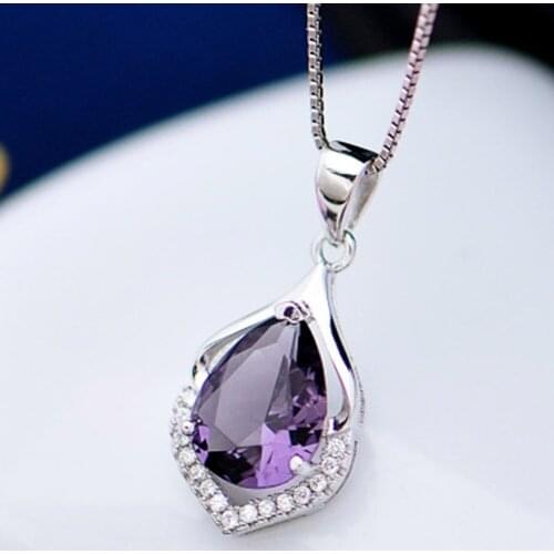 Withiout Chain New Stylish Silver Plated Natural Purple Drop Water Pendant Fashion Jewelry