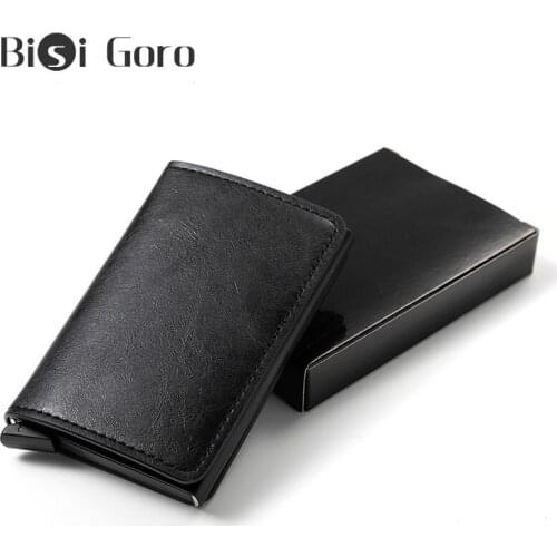 BISI GORO Black Metal Anti Rfid Wallet Credit Card Holder Men Women Business Cardholder Cash Card Pocket ID Case Holder With Box