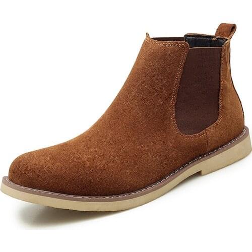 Ankle Shoes Big Size 47 High Quality Outdoor Winter Warm Plush Men Boots Elastic Band Cow Suede Chelsea Non-Slip Snow Handmade