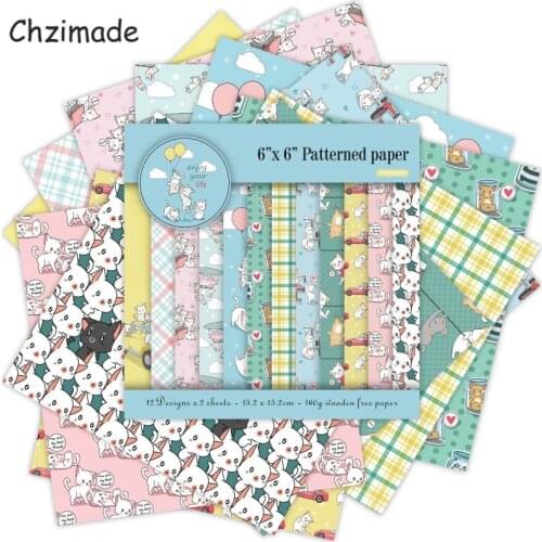 Chzimade 12 Sheets Cute Animals Scrapbooking Paper Decorative 15.2x15.2cm For Card Making DIY Background Paper Crafts