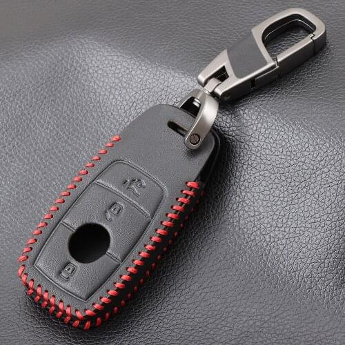 Genuine Leather Key Cover Case For Mercedes Benz 2017 E-Class E43 W213 E300 E400 Sedan keys with Key Chain Accessories