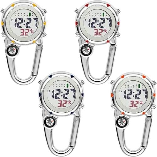 Clip On Carabiner Digital Watch Luminous Sports Watches Alloy Mater Carabiner Watch For Hikers Mountaineering Outdoor Backpack