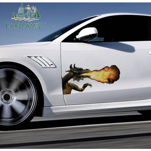 EARLFAMILY 43cm x 22.5cm 3D Dragon Breathing Fire Car Stickers Racing Graffiti Decals Car Head Body Window Trunk Car Wrap Decor