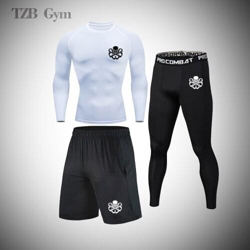Dry Fit Mens Set T-Shirt Outdoor Fitness Gym Sports T-Shirt Jogging Running Set Compression Tight Shorts Rashguard