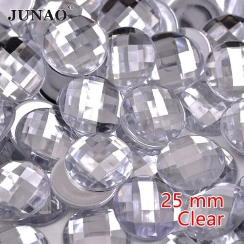 JUNAO 25mm Big Crystal Clear Rhinestones Flatback Non Hotfix Crystals Stones Acrylic Gems Round AB Strass Beads for Clothing