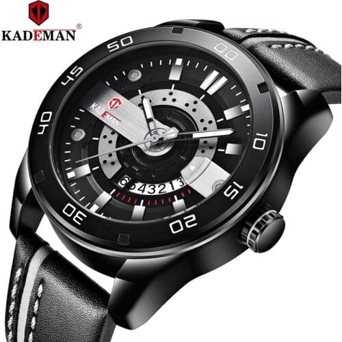 KADEMAN Mens New Luxury Sport Watches 803 Military Quartz Wrist Casual Leather Waterproof Date Display Clock Relogio Masculino