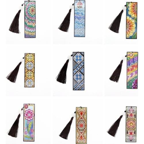 Classical Style Diamond Painting Bookmark DIY Beaded Bookmarks Leather Tassel Bookmark for Festival Gifts Embroidery Arts Crafts