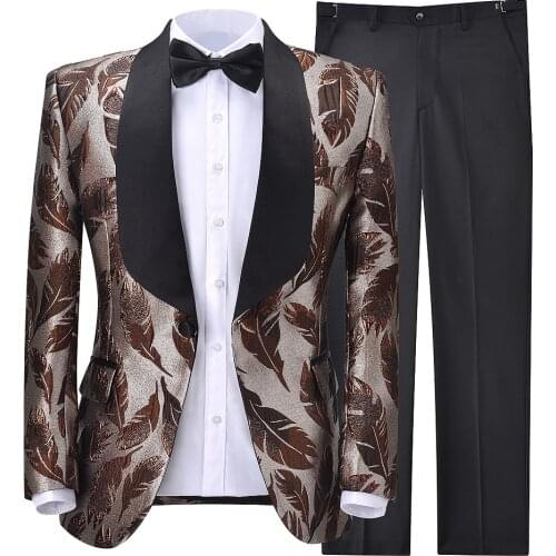 3 Pieces Slim Fit Jacquard Men Suit Set Wedding Formal Party Suits Jacket+Pant+Vest Side Vent One Button Business Casual Suit