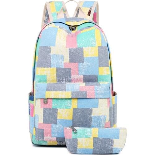 2 pcs Cute Canvas Student Girl School Backpacks For Teenager Girls Leisure Knapsacks Shoulder Bags Travel Backpack Preppy