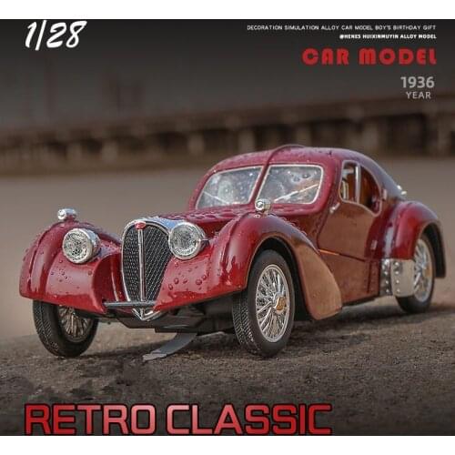 1:28 Bugatti TYPE 57SC Classic Alloy Car Model Diecasts Metal Toy Vehicles Car Model Collection Sound Light Simulation Kids Gift