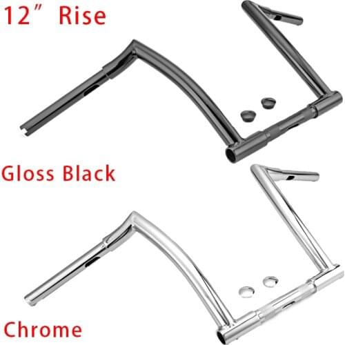 Motorcycle Chrome Gloss Black 12" Ape Hanger Handlebar For Harley Dyna Softail Sportster XL 883 1200 Road Glide 1998-2013