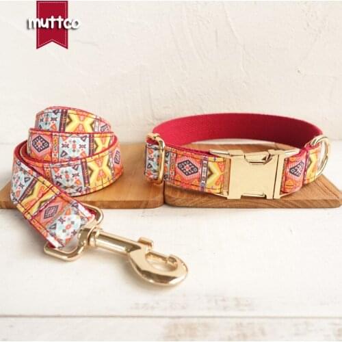 MUTTCO retailing fashion handmade soft stubborn collar with bow tie THE RED BOHEMIAN dog collar leash 5 sizes UDC055J
