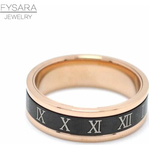FYSARA Punk Roman Numeral Rotates Rings For Women Men Titanium Steel Thumb Biker Black Rings Couple Jewelry