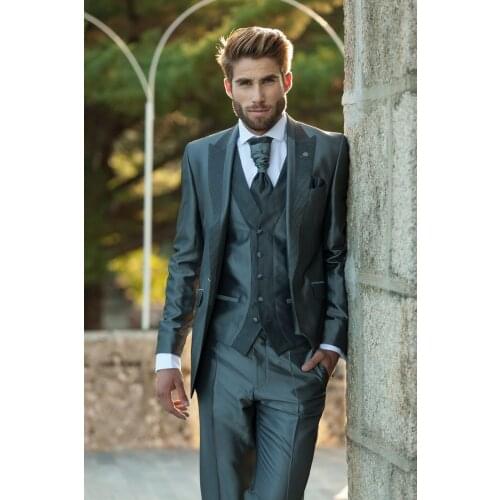 One Button mens suits 2017 Customized Wedding suit korean tuxedo Groomsman Suit men coat jacket vest pant Jacket+Pants+Tie+Vest