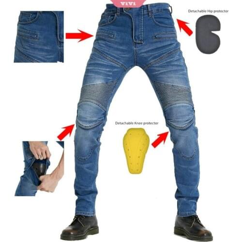 Mens Motorcycle Jeans Safety Protection Lining Trousers With Four-piece Pads