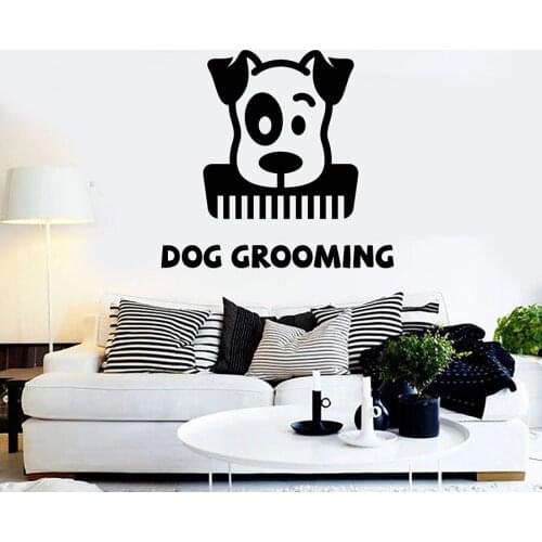 Dog Grooming Wall Decal Abstract Puppy Head Comb Salon Interior Decor Vinyl Window Stickers Cute Pet Animal Art Mural S1399