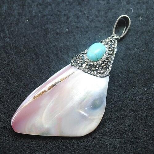 Natual pink sea shell pendants from deeply pacific ocean fantastic jewelry diy jewelry hot designs with rhinestone unique jewelr
