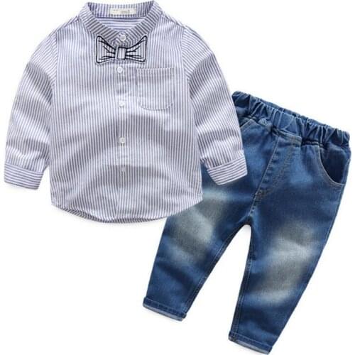 Baby clothing baby boys long sleeve plaid shirt+jeans pants 2 pcs autumn spring baby boy clothe suit