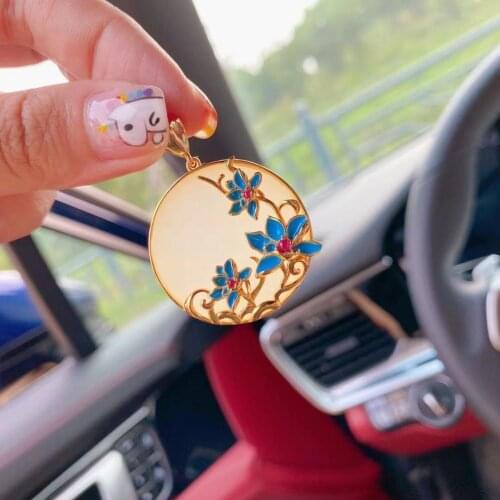 S925 Sterling Silver Gold-Plated Natural Hetian Jade White Jade Cloisonne Orchid Peace Buckle Necklace Womens Jade round Pendan