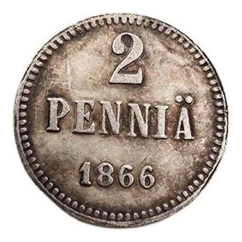 Finland 1866 Commemorative Coin 2 Penni Brass Coin Collection Souvenirs Home Decoration Crafts Ornaments Gifts
