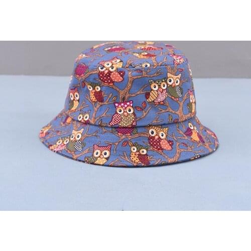 LDSLYJR 2021 fashion joker Cartoon owl print Bucket Hat Fisherman Hat outdoor travel hat Sun Cap Hats for child boy and girl 23