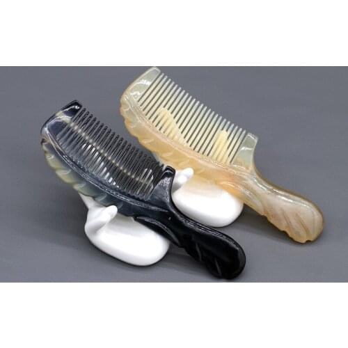 HORATII Natural Black Bufflo Horn Beard Comb Hair Massage Comb Brush Anti-Static Pocket Horn Comb Portable Beard Massage Comb