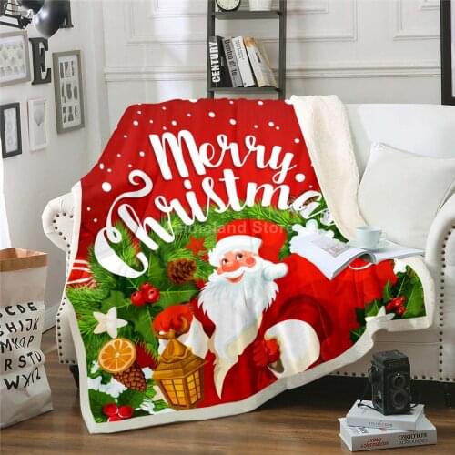 Merry Christmas Throw Blanket 3D Print Fleece Blankets For Beds Home Textile Luxury Soft Adult Gift Warm Bedspread Festival Red