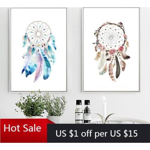 Mondern Nordic Colorful Canvas Painting Dreamcatcher Feather Poster And Printeddesign Art Living Home Room Decor Wall Decor