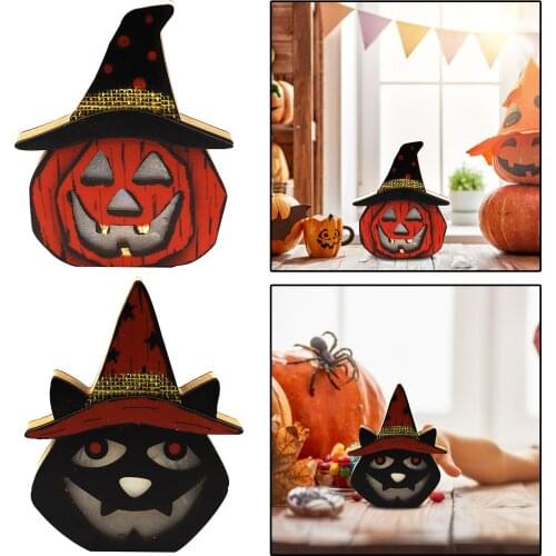 Halloween Pumpkin Light Lamp LED Kids Wooden Lantern Ornaments