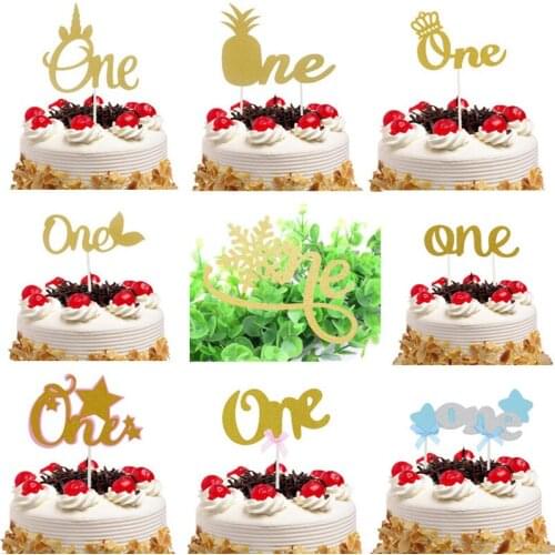 ONE Cake Topper Kids 1ST Happy Birthday Decoration Cupcake Topper Baby Shower Wedding Bride Party DIY Supplies Baking Decor Xmas