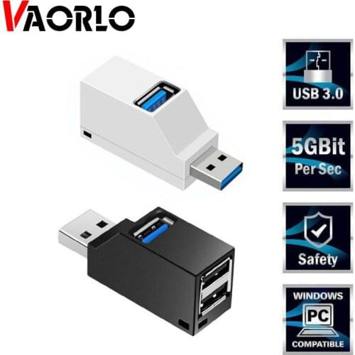 VAORLO USB 3.0 HUB Adapter Extender Mini Splitter Box 3 Ports for PC Laptop Macbook Mobile Phone High Speed U Disk Reader