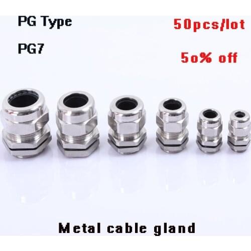 50pcs PG7 PG9 PG11 PG13.5 PG16 Nickel Brass Metal IP68 Waterproof Cable Gland Connector Wire Glands wire stainless steel gland
