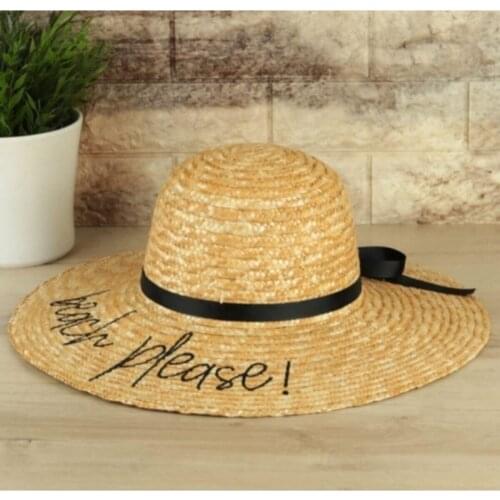Womens Beige "Beach Please" Straw Grass Hat