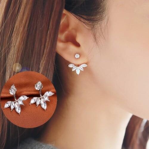 2018 Korean New Zircon Crystal Ear Cuff Clip Leaf Stud Earrings For Women Daisy Flower Piercing Earrings Fashion Jewelry Brincos