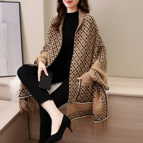 Scarf Women Winter Plus Size Womens Elegant Tassel Wrap Swing Cardigan Knitted Oversized Sweater Scarf Womens Sweater Blouse