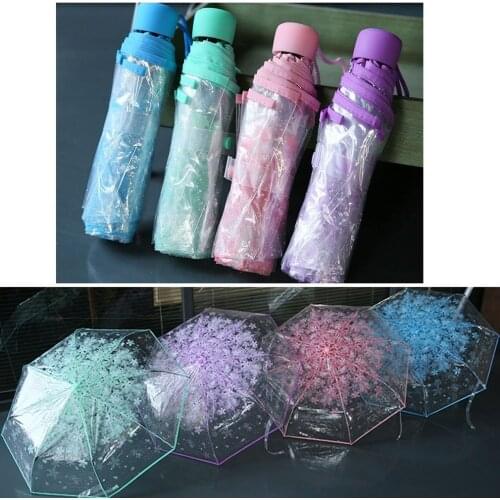 Compact Folding Cherry Umbrella Transparent Clear Umbrella Three Folding 8 Rib Windproof Umbrellas Women Rain Umbrella