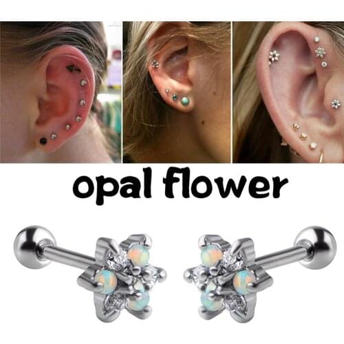 1PC Elegant Opal Flower Piercing Helix Stud Tragus Cartilage Earrings Surgical Steel Crystal Daith Earring Ear Piercing jewelry